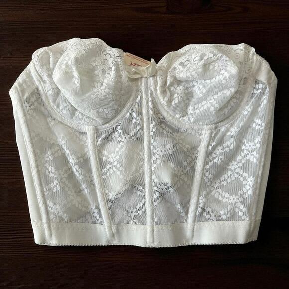 Vintage Saks Fifth Avenue White Strapless Corset Bustier 36A Deadstock NWT Lace - Picture 1 of 9